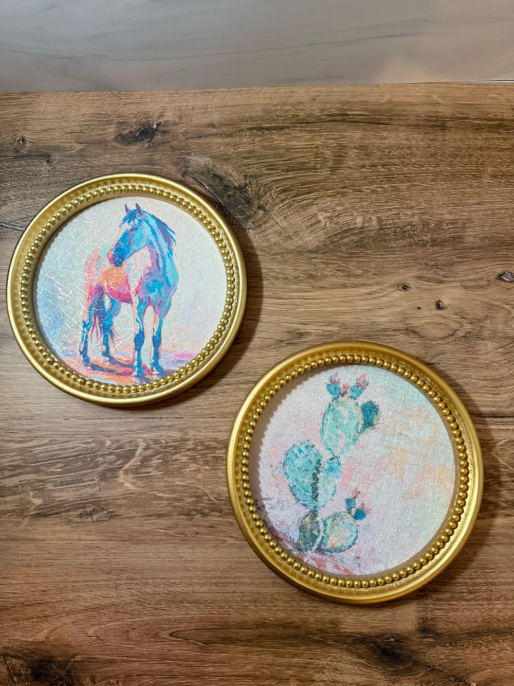 Ashland Round Framed Art Set Horse Cactus 7.5